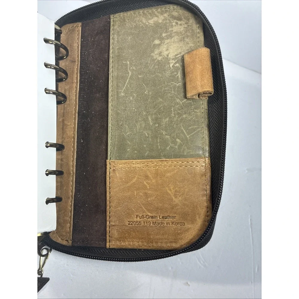 Vintage 1996 Franklin Covey 6 Ring Zip Around Full-Grain Leather Made In Korea
